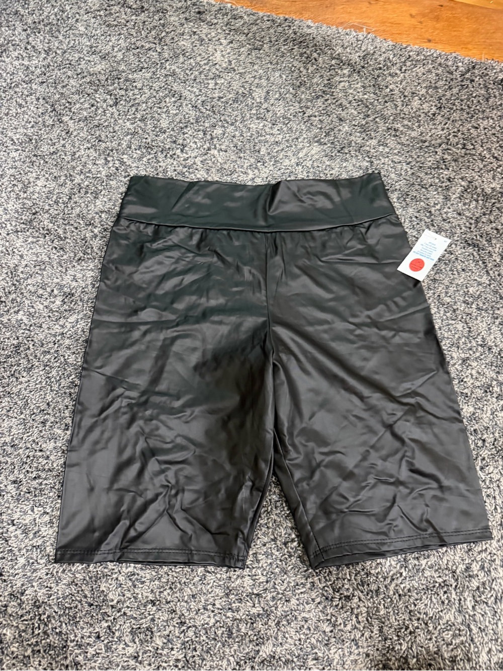 Rainbow Black Faux Leather High-Rise Bike Shorts